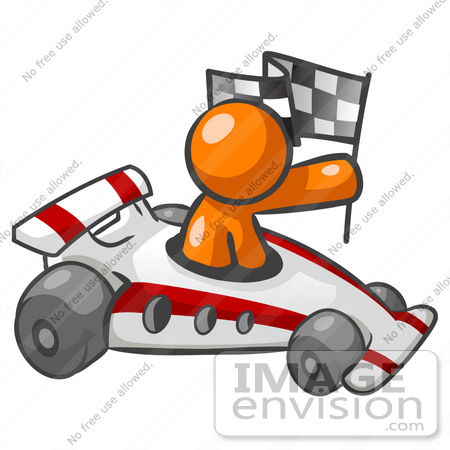 Guy Character Holding A Checkered Flag And Driving A Race Car  34241