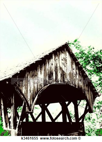 Illustration Of Covered Bridge In The Summer K3461655   Search Clipart