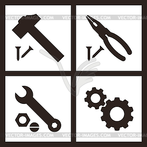 Pliers Hammer Wrench And Gears Icons   White   Black Vector Clipart