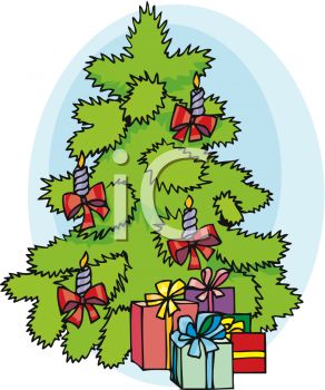 Pretty Christmas Tree With Presents   Royalty Free Clipart Image