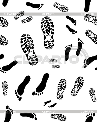 Seamless Pattern With Prints Of Shoes And Human Bare Feet     Matvuka
