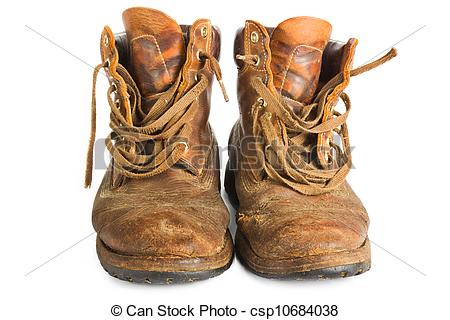 Stock Photo   Pair Of Brown Leather Work Boots On White   Stock Image