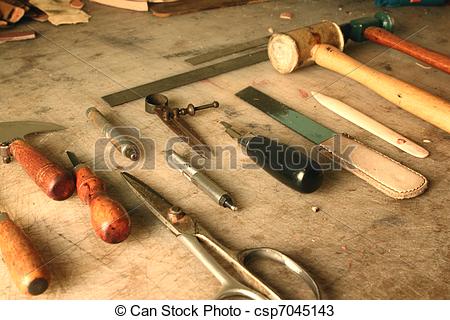 Stock Photos Of Set Of Leather Working Tools On A Workbench Csp7045143