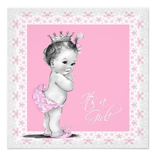 Vintage Baby Girl Shower Invitation This Cute Pink And Gray Baby