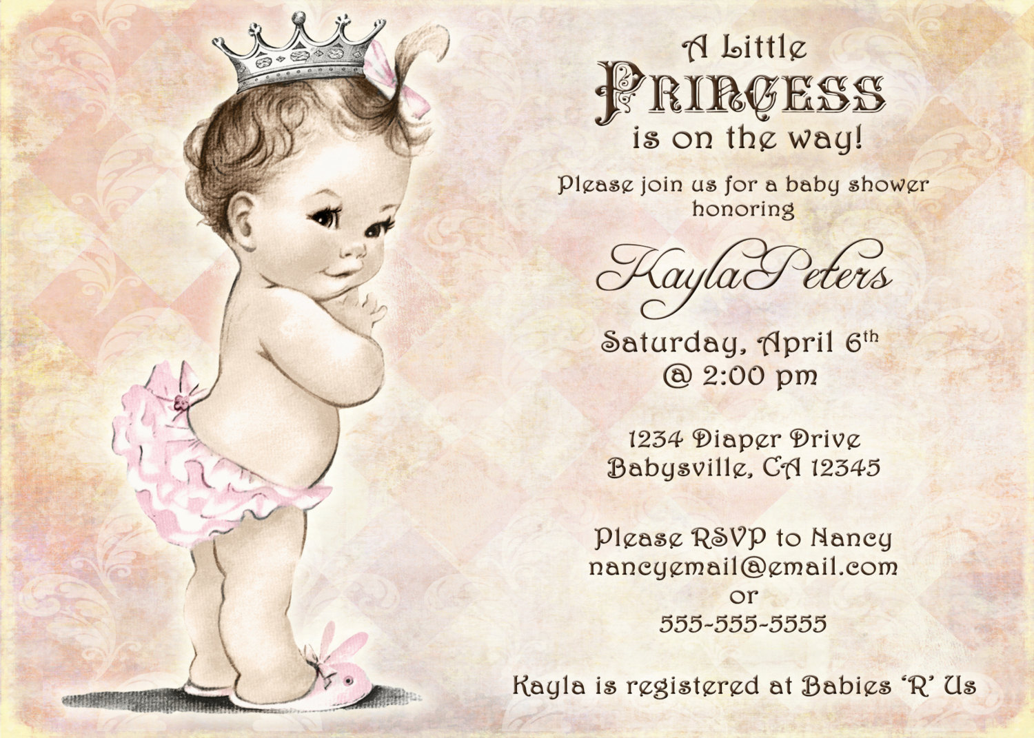 Vintage Baby Shower Invitation For Girl Princess By Jjmcbean