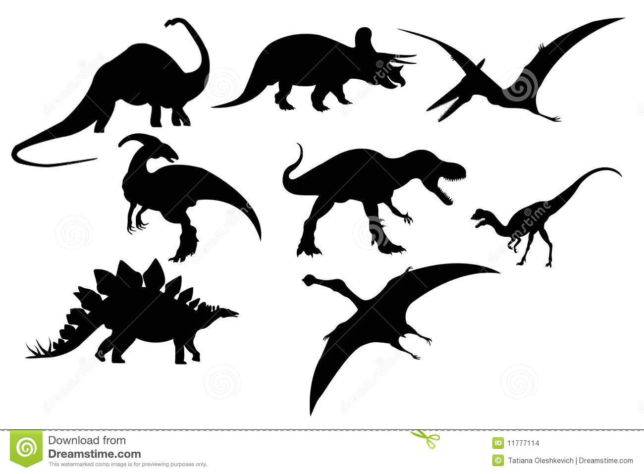 Black Silhouette Of Dinosaur Set Illustration On A White