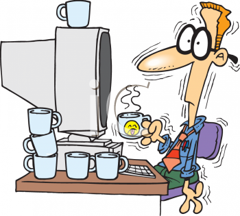 Cartoon Of An Office Worker Drinking Too Much Coffee Clipart Image