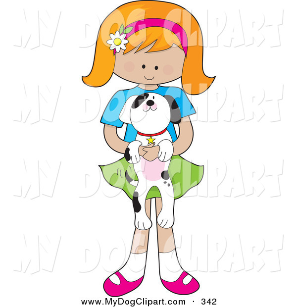 Clip Art Of A Cute Little Happy Red Haired Girl With A Daisy Flower On    
