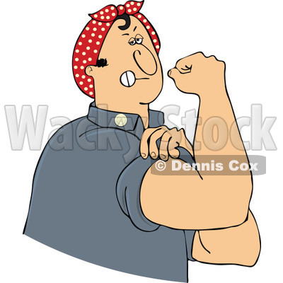 Clipart Chubby Rosie The Riveter Man Flexing His Muscles   Royalty