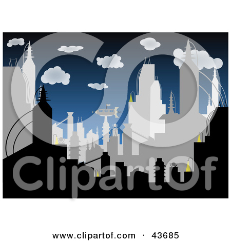 Clipart Illustration Of A Crowded Gray And Black Silhouetted City