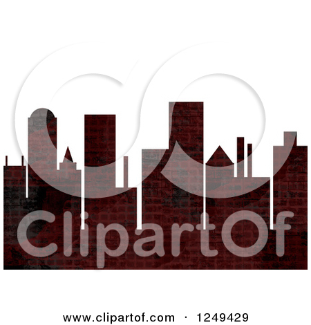 Clipart Of A City Skyline With Dark Distressed Grunge Over White