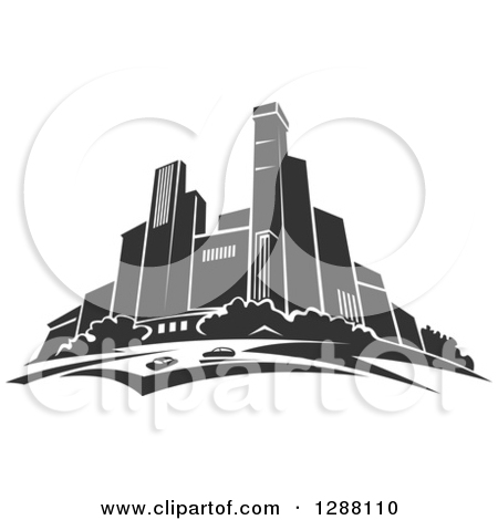 Clipart Of A Dark Gray City Skyscraper Skyline 3   Royalty Free Vector