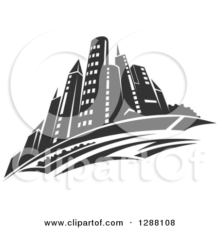 Clipart Of A Dark Gray City Skyscraper Skyline   Royalty Free Vector