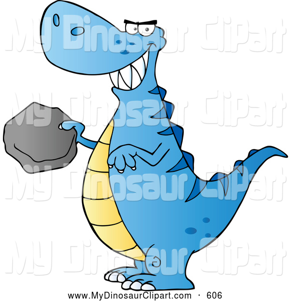 Clipart Of A Happy Blue Tyrannosaurus Rex Holding A Boulder By Hit