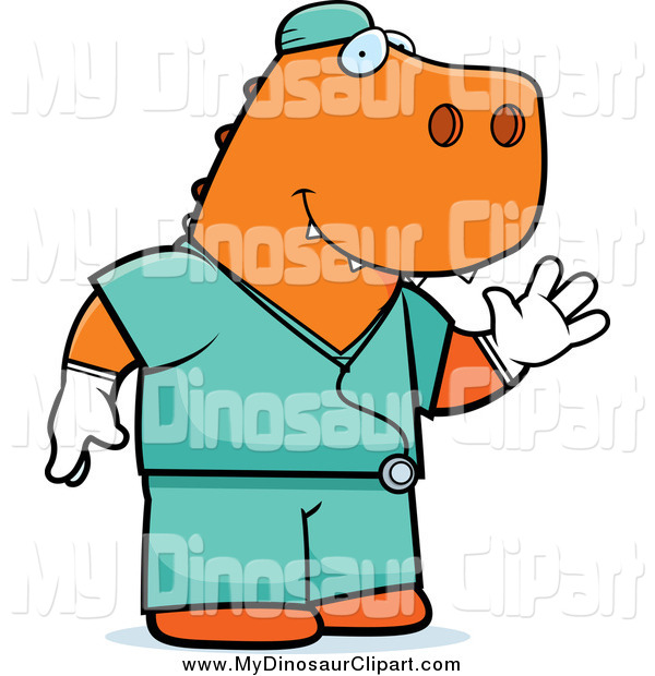 Clipart Of A Happy Orange T Rex Surgeon Doctor In Scrubs