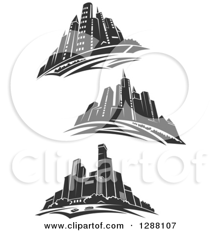 Clipart Of Dark Gray City Skyscraper Skylines   Royalty Free Vector