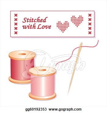 Clipart   Sewing Label Stitched With Love Cross Stitch Hearts  Rose