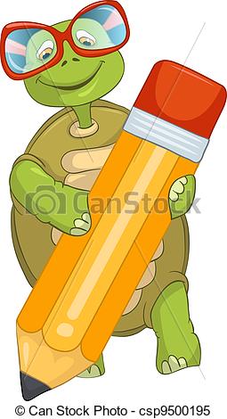 Clipart Vector Of Funny Turtle Writing   Cartoon Character Funny