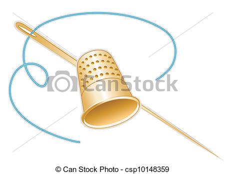 Clipart Vector Of Gold Thimble Needle And Thread   Gold Thimble