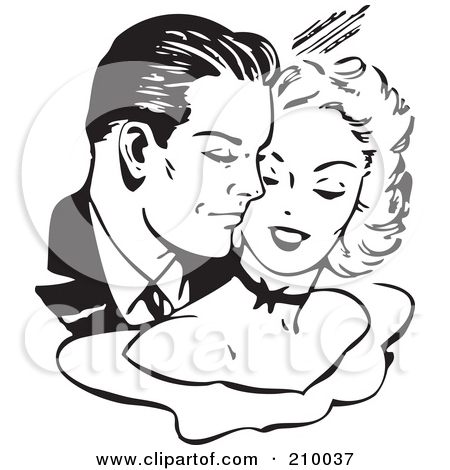 Free  Rf  Clipart Illustration Of A Retro Black And White Couple