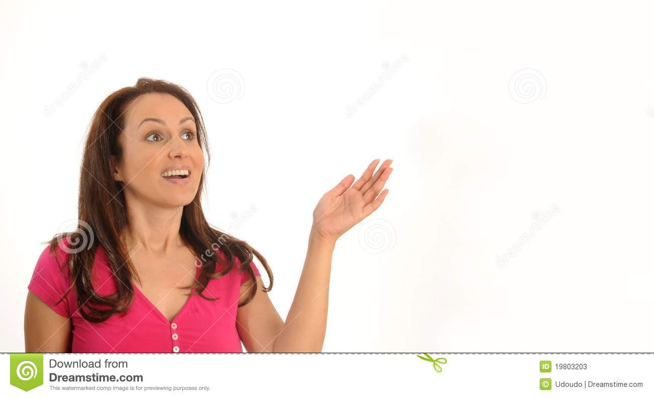 Happy Young Woman Gesturing Isoalted Over White