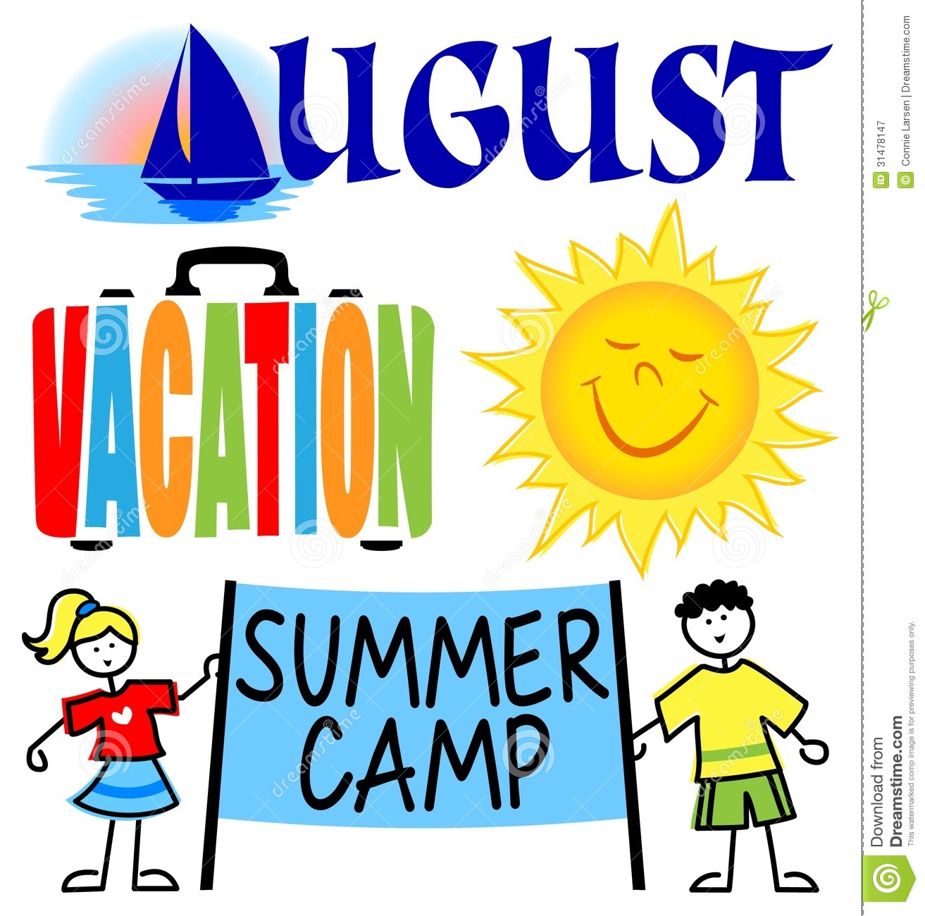 Illustrated Clips For August Including Vacation A Cartoon Sun Summer