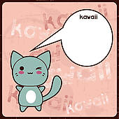 Kawaii Card With Cute Cat On The Grunge Background    Royalty Free