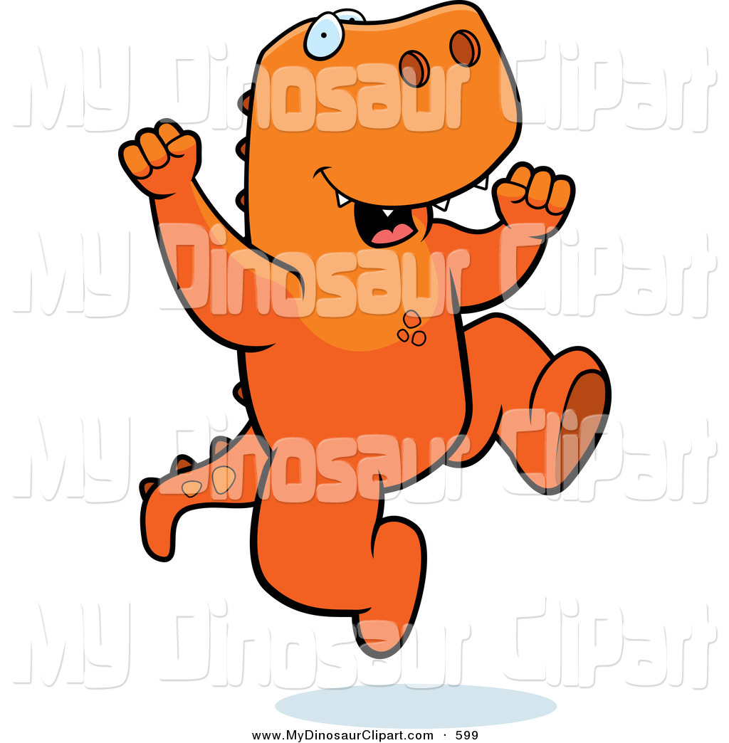 Larger Preview  Clipart Of A Happy Orange T Rex Jumping By Cory Thoman