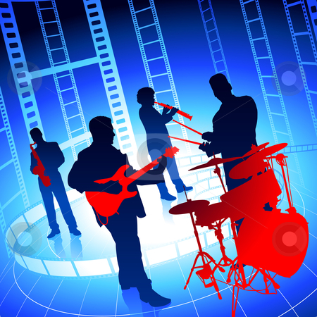 Live Music Band On Film Reel Background Stock Vector Clipart Live    