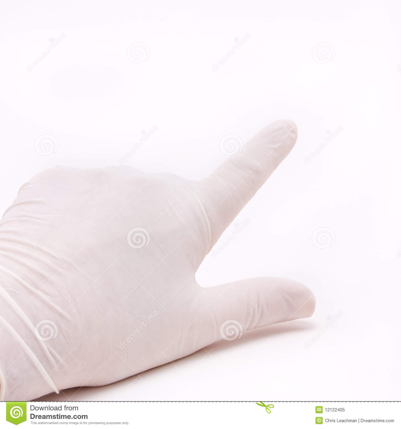 Mans Hand Gesture Wearing White Surgical Glove Against White