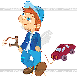 Naughty Boy And Toy Car   Vector Clipart