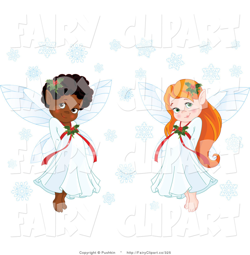 Preview  Clip Art Of Cute Black And Red Haired Christmas Fairy Girls
