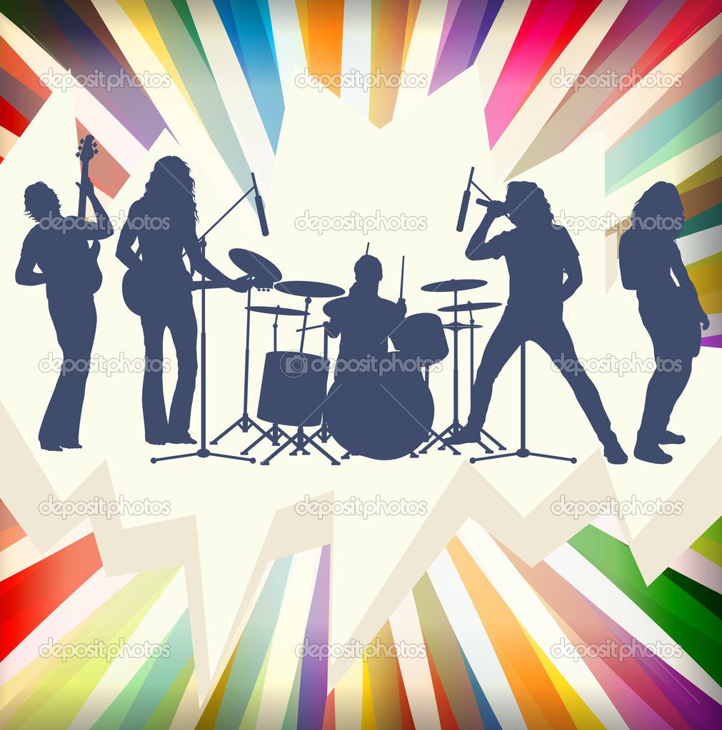 Rock Concert Band Silhouettes Burst Background Illustration Vect