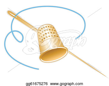 Stock Illustration   Gold Thimble Needle And Thread  Clipart