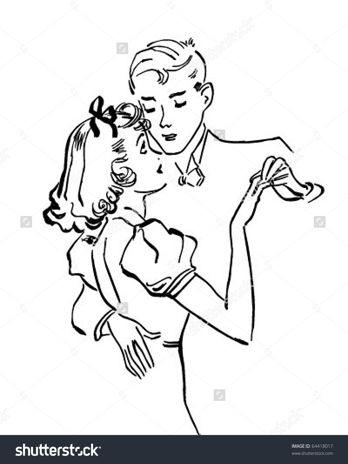 Teen Couple Slow Dancing   Retro Clipart Illustration