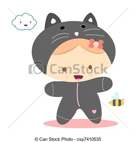 Vector   Baby Cat Kawaii   Stock Illustration Royalty Free