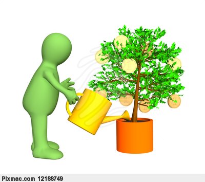 Vector Image Of 3d Gardener Watering A Tree With Growing Gold Coins