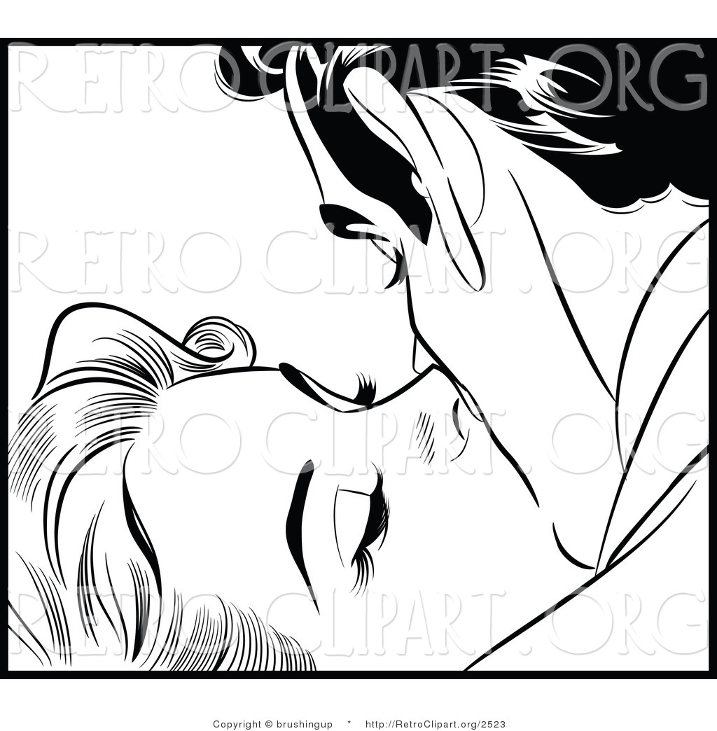 Vector Retro Clipart Of A Black And White Pop Art Couple Kissing By