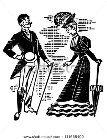 Victorian Couple Courting   Retro Clipart Illustration   111658409