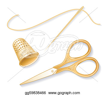 Vintage Gold Engraved Sewing Set Embroidery Scissors Thimble Needle    