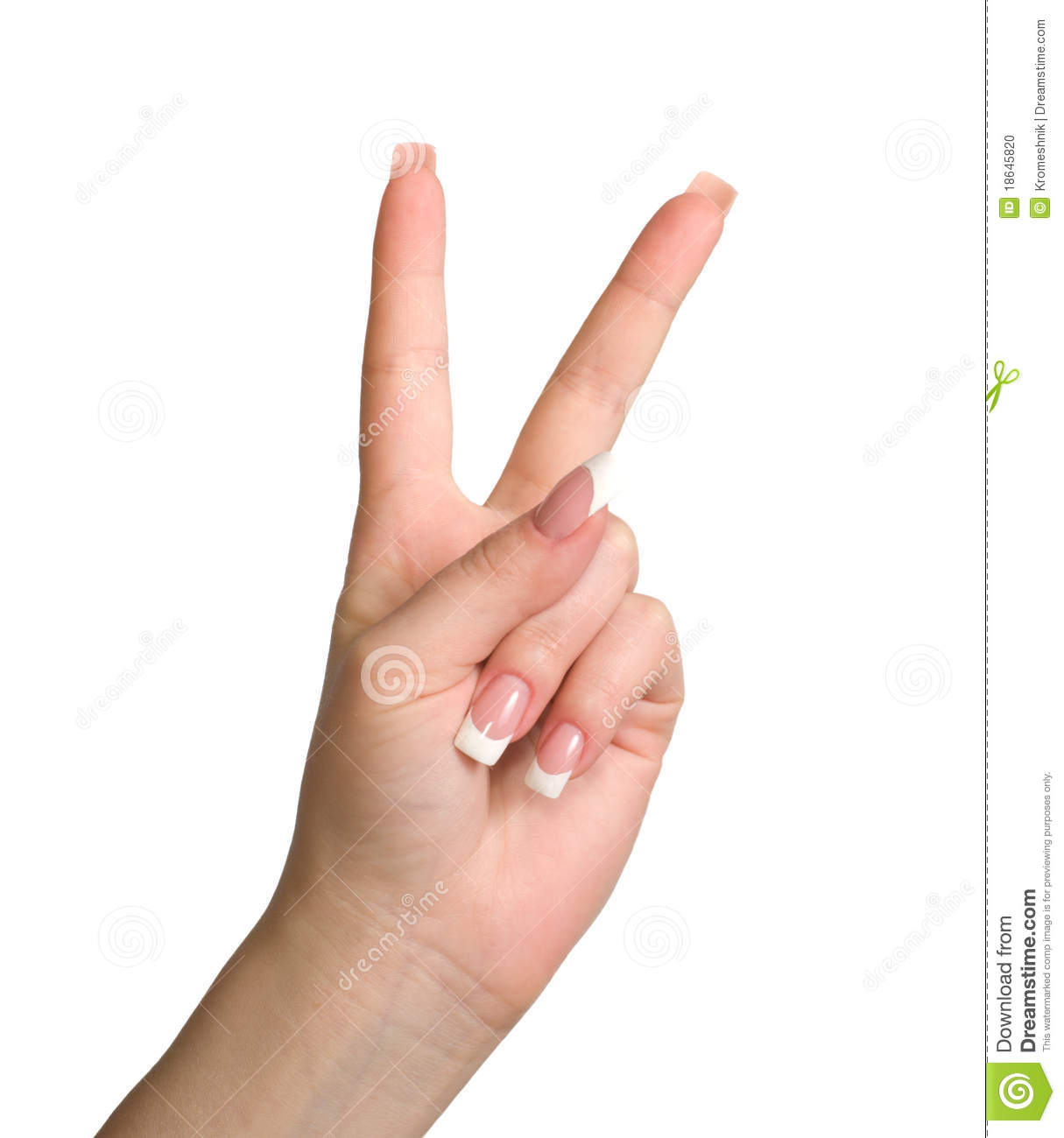 Women S Hand Shows The Gesture Of Victory Is Isolated On A White