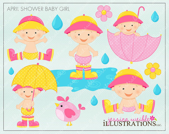 April Shower Baby Girl Cute Digital Clipart For Invitations Card