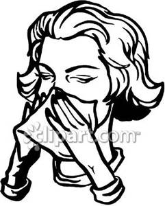 Black And White Woman Blowing Her Nose   Royalty Free Clipart Picture