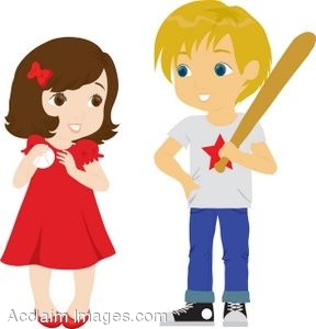Clipart Illustration Of A Boy And Girl With Baseball Gear