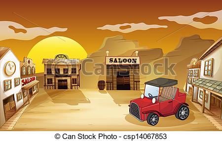 Clipart Vector Of A Red Jeepney Outside The Saloon   Illustration Of A