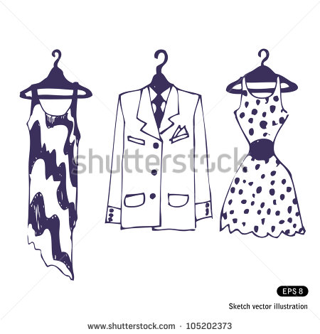 Clothes On Hangers  Hand Drawn Sketch Illustration Isolated On White
