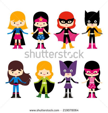 Cute Superhero Girl Vector Clip Art  Set Of 8   Stock Vector