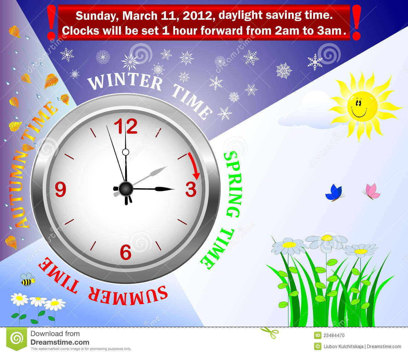 Daylight Saving Time Begins  Icon Clock With Four Seasons Of The Year    