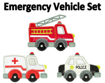 Emergency Vehicle Set Applique Machine Embroidery Design Boy Ambulance    