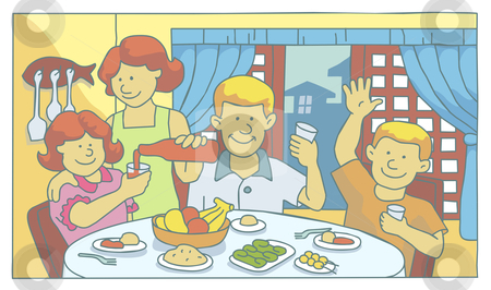 Family At Mealtime Stock Vector Clipart Illustration Of A Family